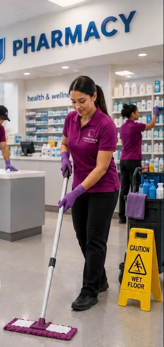 Christina's team cleaning a pharmacy